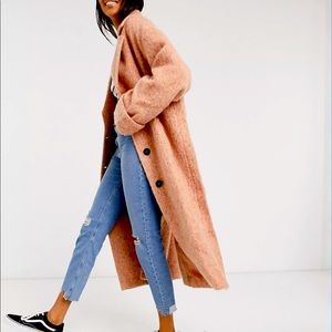 ASOS DESIGN batwing textured slouchy oversized coat in pink size US 6 UK 10
